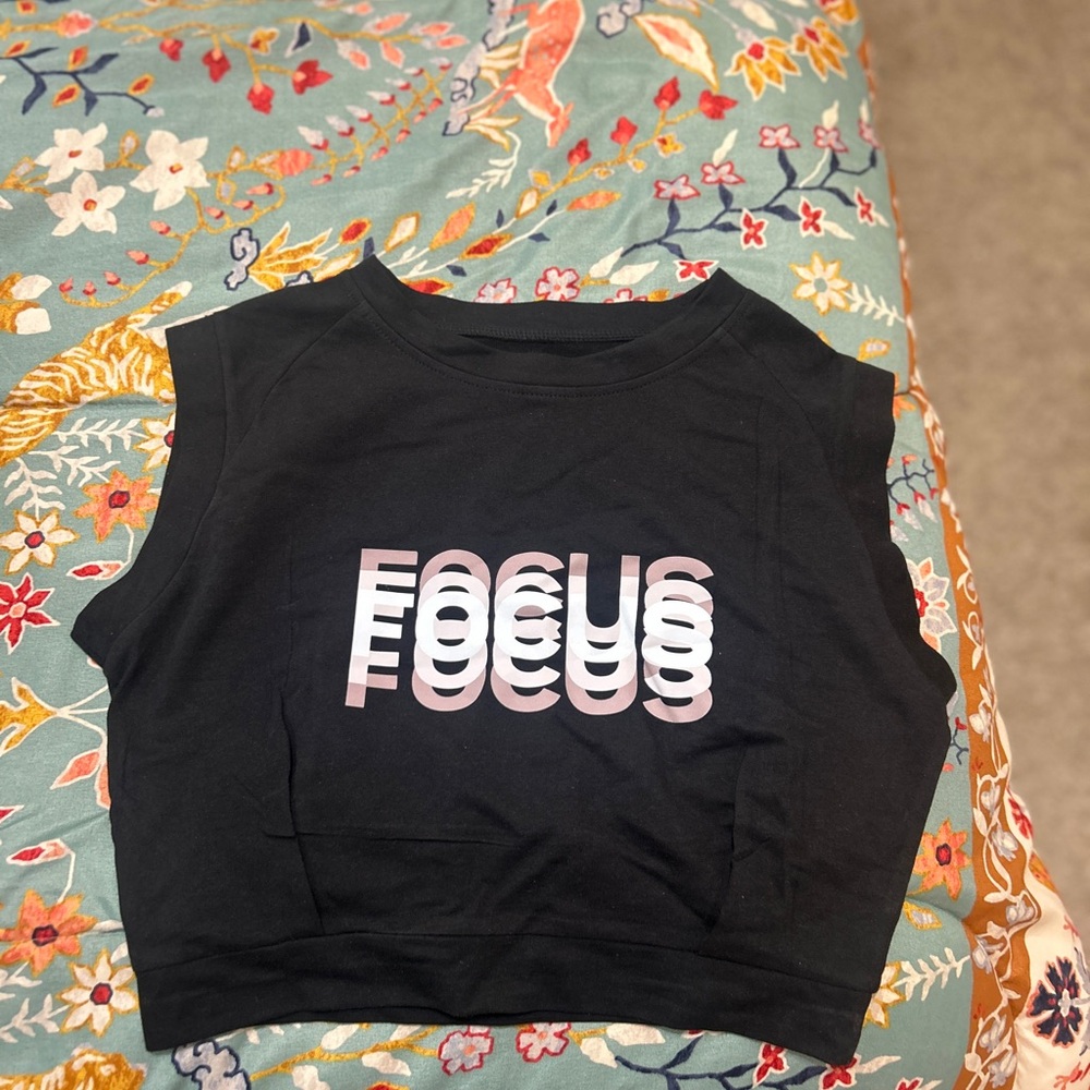 Black Crop Top with 'FOCUS' Graphic